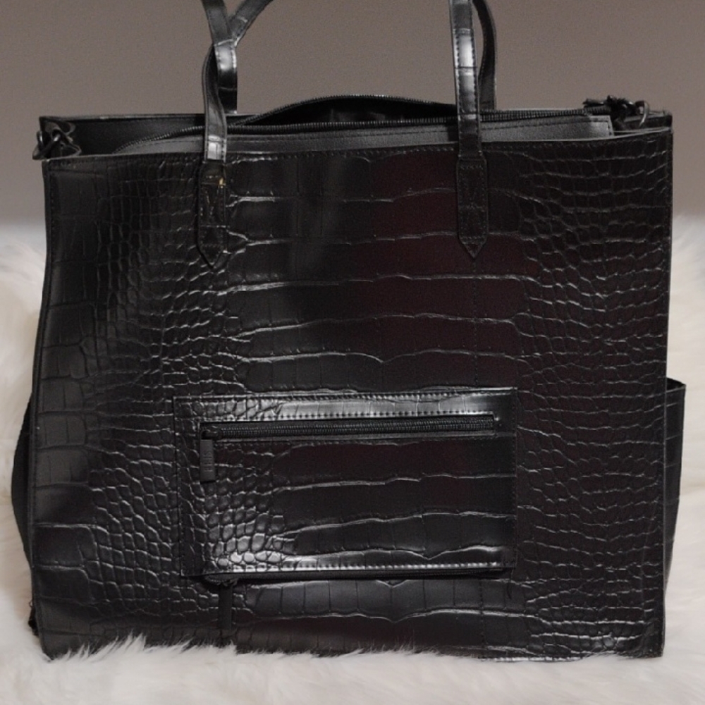 BEIS Black Crocodile-Embossed The Large Black Tote W Strap - Picture 3 of 11